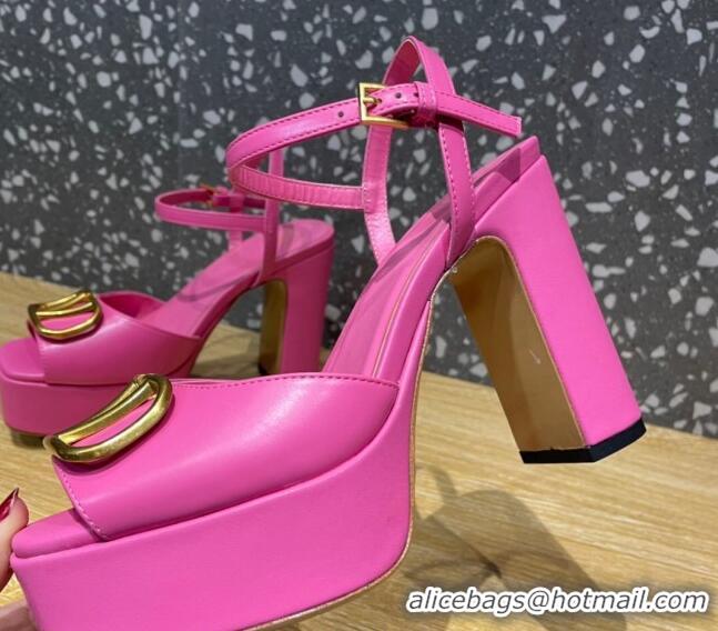 Unique Style Valentino Calfskin Platform High Heel Sandals 11cm Dark Pink 1011112