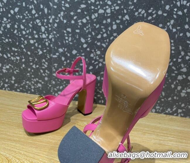 Unique Style Valentino Calfskin Platform High Heel Sandals 11cm Dark Pink 1011112