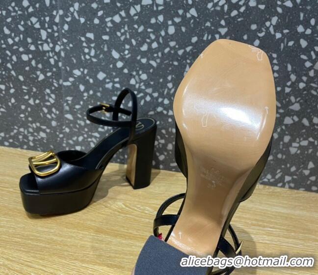 Good Quality Valentino Calfskin Platform High Heel Sandals 11cm Black 1011113