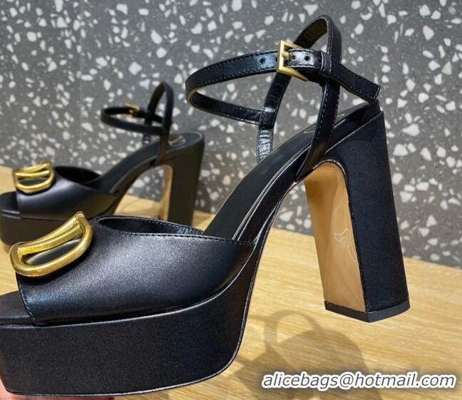 Good Quality Valentino Calfskin Platform High Heel Sandals 11cm Black 1011113