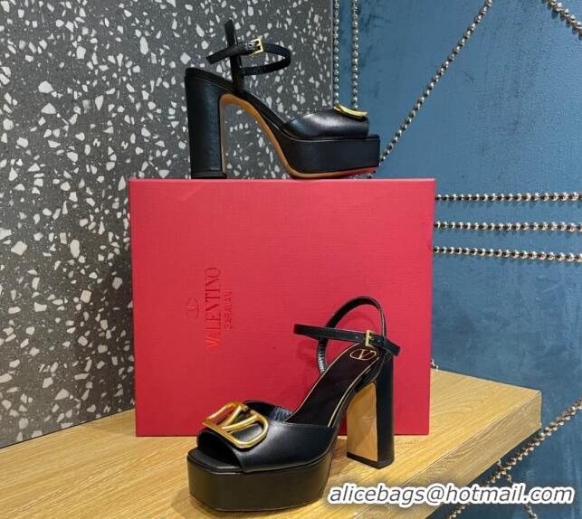 Good Quality Valentino Calfskin Platform High Heel Sandals 11cm Black 1011113