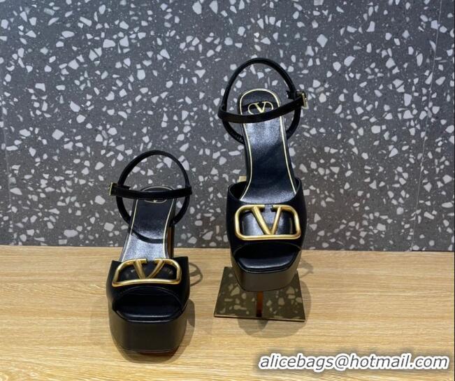 Good Quality Valentino Calfskin Platform High Heel Sandals 11cm Black 1011113