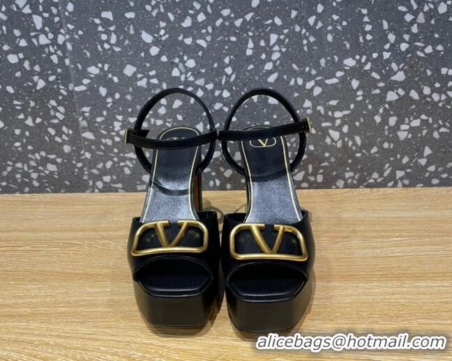 Good Quality Valentino Calfskin Platform High Heel Sandals 11cm Black 1011113