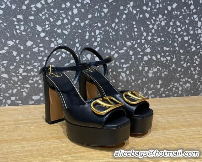 Good Quality Valentino Calfskin Platform High Heel Sandals 11cm Black 1011113