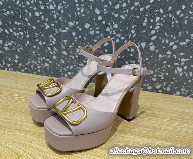 Good Product Valentino Calfskin Platform High Heel Sandals 11cm Dusty Pink 1011114