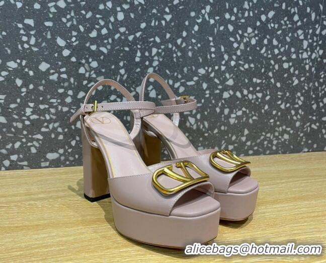 Good Product Valentino Calfskin Platform High Heel Sandals 11cm Dusty Pink 1011114