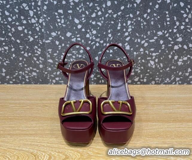 Low Price Valentino Calfskin Platform High Heel Sandals 11cm Burgundy 1011115