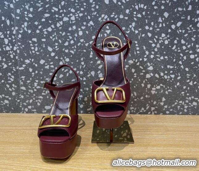 Low Price Valentino Calfskin Platform High Heel Sandals 11cm Burgundy 1011115