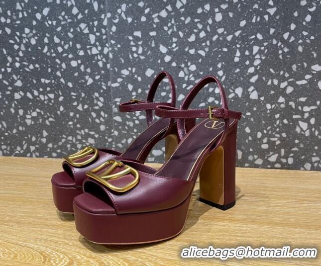 Low Price Valentino Calfskin Platform High Heel Sandals 11cm Burgundy 1011115