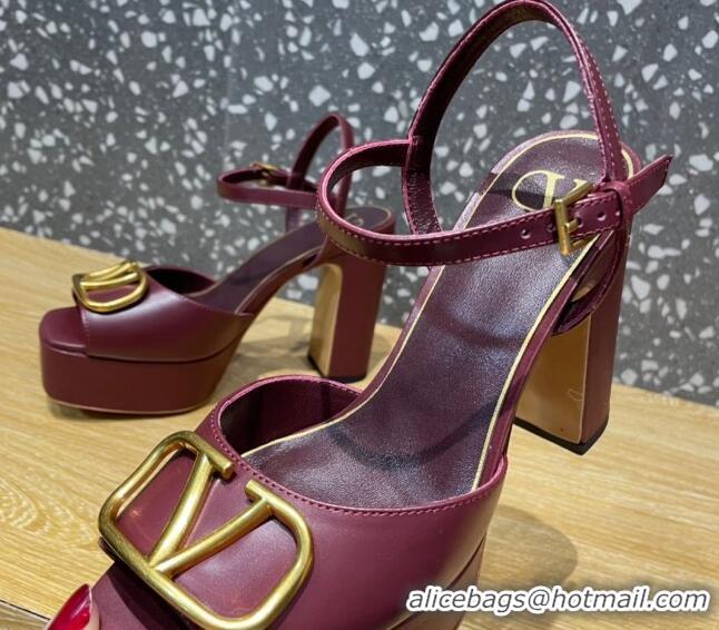 Low Price Valentino Calfskin Platform High Heel Sandals 11cm Burgundy 1011115