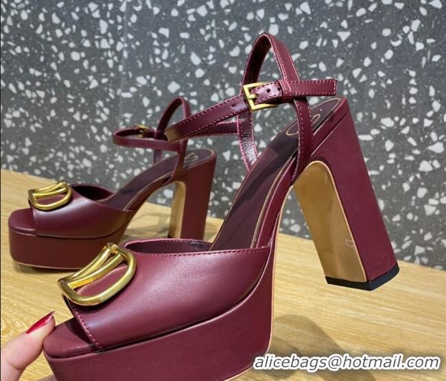 Low Price Valentino Calfskin Platform High Heel Sandals 11cm Burgundy 1011115