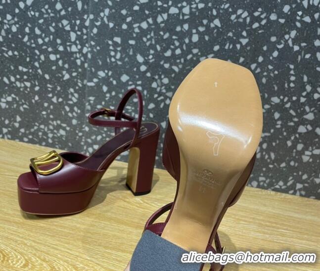 Low Price Valentino Calfskin Platform High Heel Sandals 11cm Burgundy 1011115