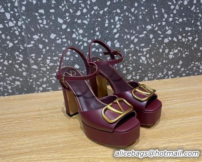 Low Price Valentino Calfskin Platform High Heel Sandals 11cm Burgundy 1011115