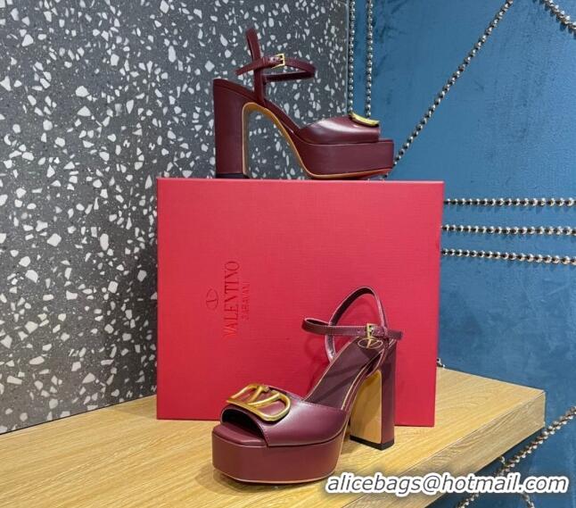 Low Price Valentino Calfskin Platform High Heel Sandals 11cm Burgundy 1011115