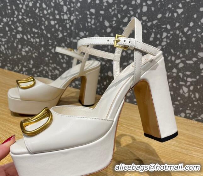 Sophisticated Valentino Calfskin Platform High Heel Sandals 11cm White 1011116