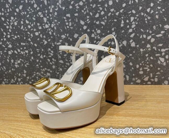 Sophisticated Valentino Calfskin Platform High Heel Sandals 11cm White 1011116