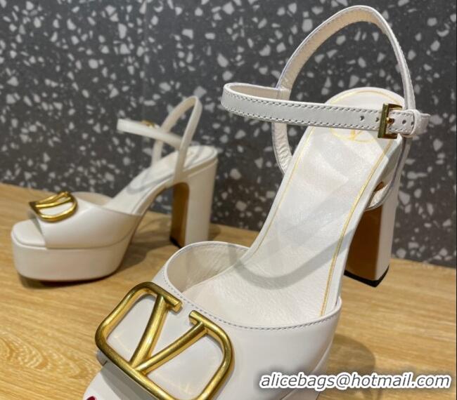 Sophisticated Valentino Calfskin Platform High Heel Sandals 11cm White 1011116