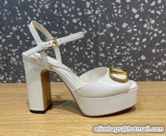 Sophisticated Valentino Calfskin Platform High Heel Sandals 11cm White 1011116