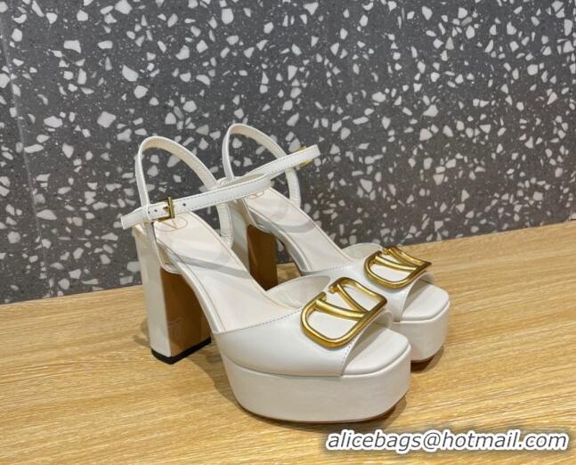 Sophisticated Valentino Calfskin Platform High Heel Sandals 11cm White 1011116