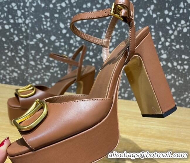 Grade Quality Valentino Calfskin Platform High Heel Sandals 11cm Brown 011117 