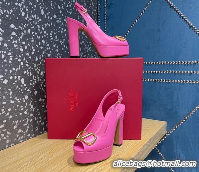 Best Grade Valentino Calfskin Platform High Heel Slingback Sandals 11cm Pink 2101201