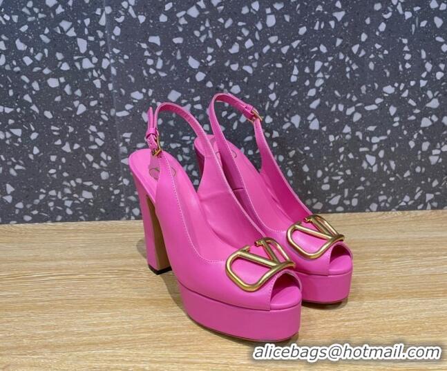 Best Grade Valentino Calfskin Platform High Heel Slingback Sandals 11cm Pink 2101201