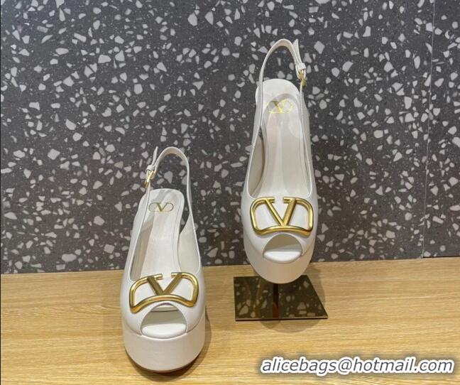 Sumptuous Valentino Calfskin Platform High Heel Slingback Sandals 11cm White 101202