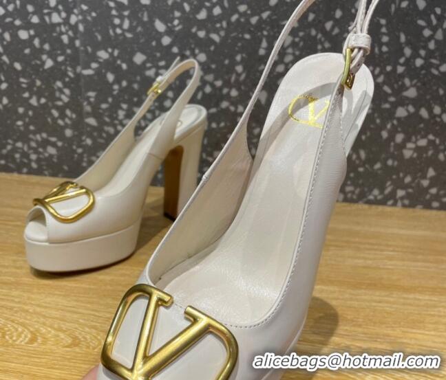 Sumptuous Valentino Calfskin Platform High Heel Slingback Sandals 11cm White 101202