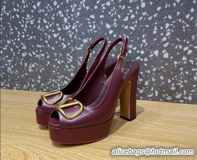 Best Price Valentino Calfskin Platform High Heel Slingback Sandals 11cm Burgundy 101203