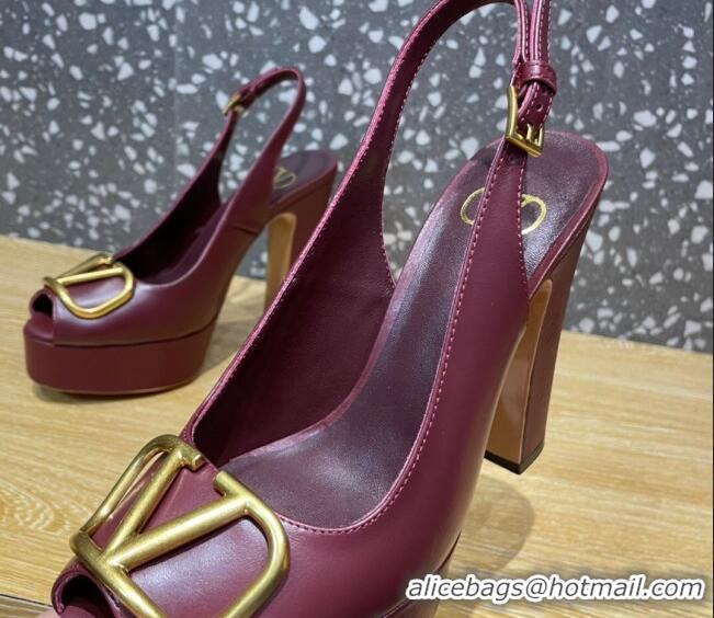 Best Price Valentino Calfskin Platform High Heel Slingback Sandals 11cm Burgundy 101203