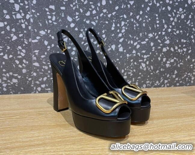 Top Design Valentino Calfskin Platform High Heel Slingback Sandals 11cm Black 101204