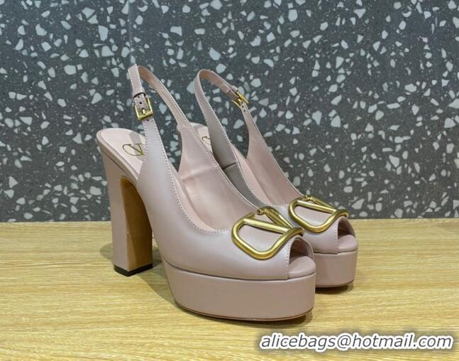 Grade Quality Valentino Calfskin Platform High Heel Slingback Sandals 11cm Dusty Pink 101205