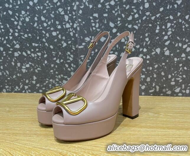 Grade Quality Valentino Calfskin Platform High Heel Slingback Sandals 11cm Dusty Pink 101205