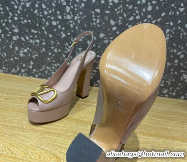 Grade Quality Valentino Calfskin Platform High Heel Slingback Sandals 11cm Dusty Pink 101205