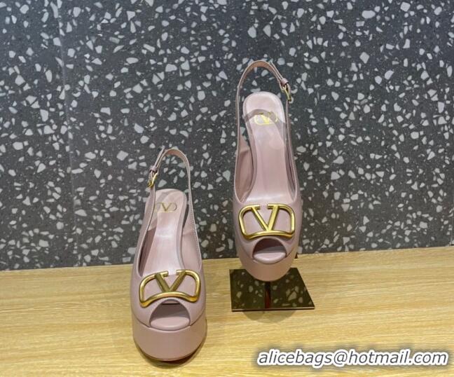 Grade Quality Valentino Calfskin Platform High Heel Slingback Sandals 11cm Dusty Pink 101205