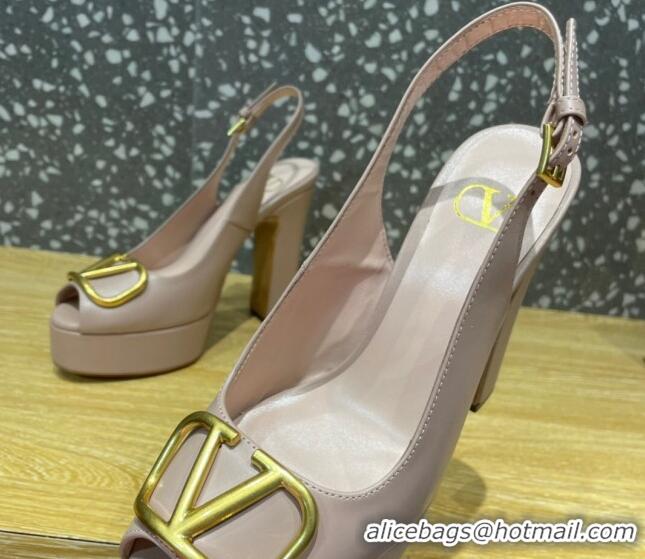 Grade Quality Valentino Calfskin Platform High Heel Slingback Sandals 11cm Dusty Pink 101205