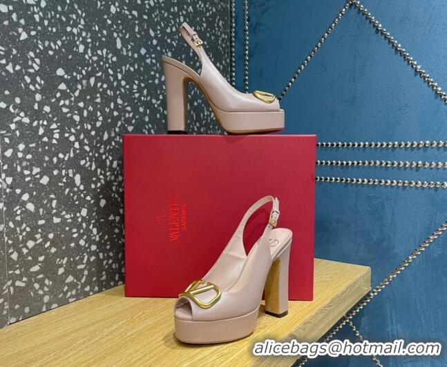 Grade Quality Valentino Calfskin Platform High Heel Slingback Sandals 11cm Dusty Pink 101205