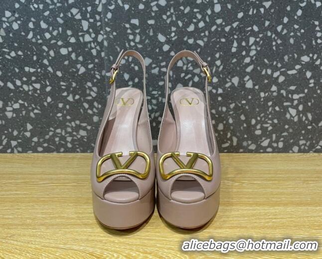 Grade Quality Valentino Calfskin Platform High Heel Slingback Sandals 11cm Dusty Pink 101205