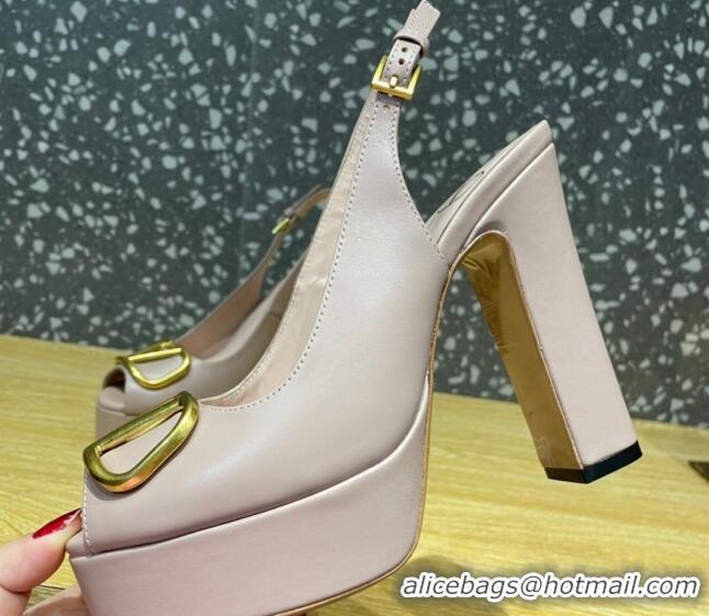 Grade Quality Valentino Calfskin Platform High Heel Slingback Sandals 11cm Dusty Pink 101205