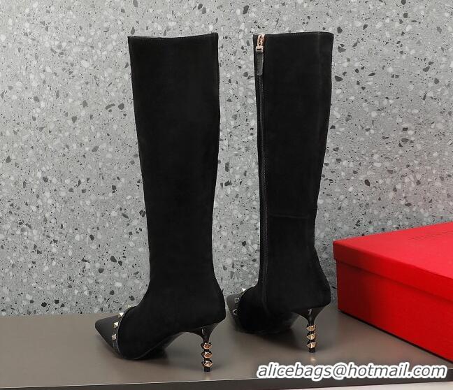 Good Quality Valentino Rockstud Stripe High Boots 7cm Black 101207