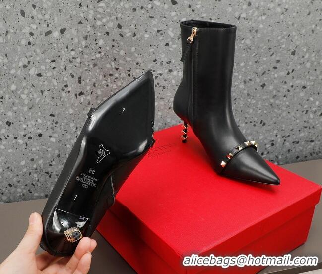 Hot Style Valentino Rockstud Stripe Calfskin Ankle Boots 7cm Black 101210