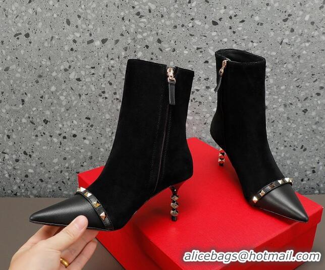 Purchase Valentino Rockstud Stripe Suede Ankle Boots 7cm Black 101211