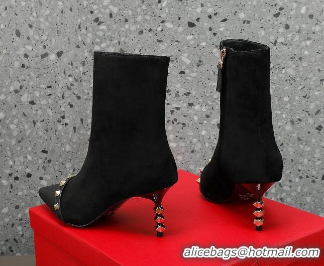 Purchase Valentino Rockstud Stripe Suede Ankle Boots 7cm Black 101211