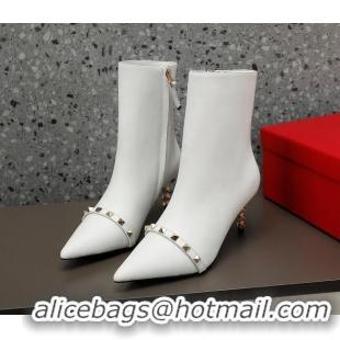 Stylish Valentino Rockstud Stripe Calfskin Ankle Boots 7cm White 101212