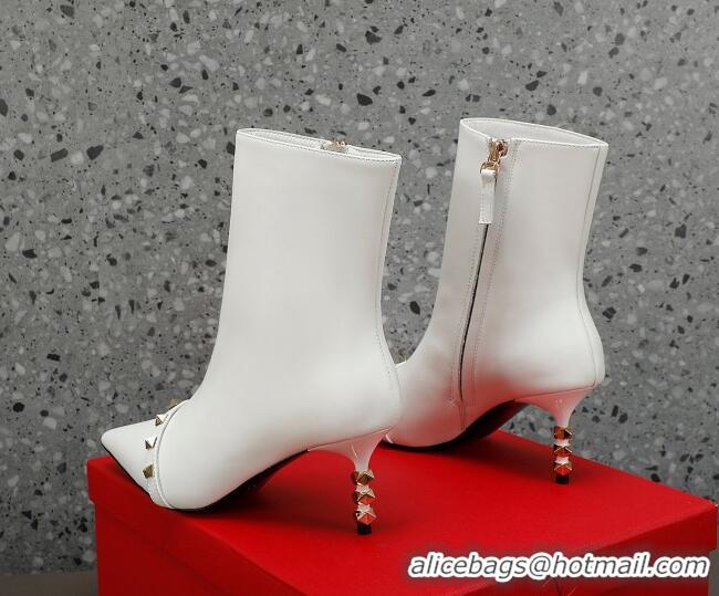 Stylish Valentino Rockstud Stripe Calfskin Ankle Boots 7cm White 101212