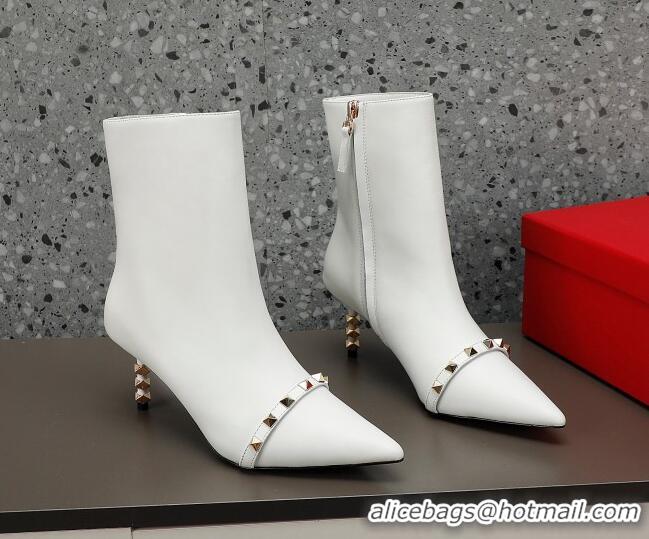 Stylish Valentino Rockstud Stripe Calfskin Ankle Boots 7cm White 101212