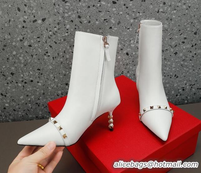 Stylish Valentino Rockstud Stripe Calfskin Ankle Boots 7cm White 101212