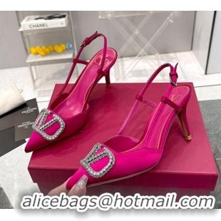 Low Cost Valentino Crystal VLogo Silk Slingback Pumps 7.5cm Fuchsia 101215 