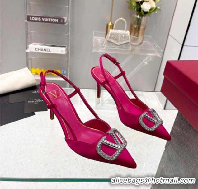 Low Cost Valentino Crystal VLogo Silk Slingback Pumps 7.5cm Fuchsia 101215 