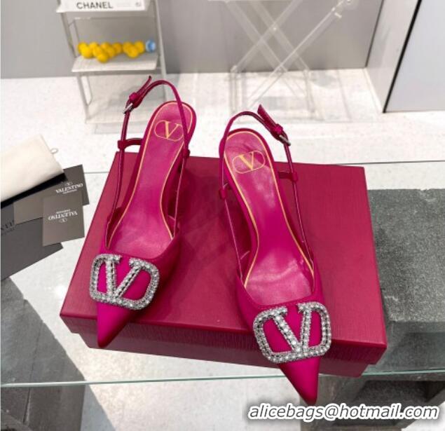 Low Cost Valentino Crystal VLogo Silk Slingback Pumps 7.5cm Fuchsia 101215 